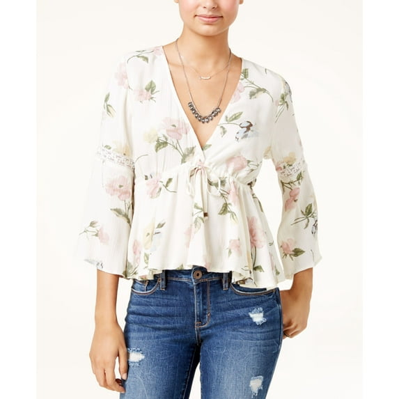 American Rag Juniors Printed Lace Up Date Night Blouse Floral 2XL