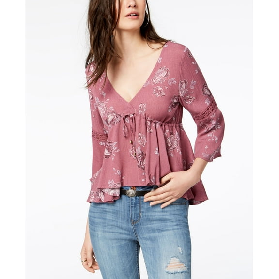 American Rag Juniors Printed Lace Up Top Bright Mauve Combo 2XS