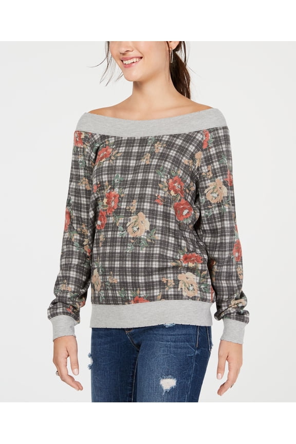 Juniors Printed Off The Shoulder Sweatshirt Black Combo 2XL