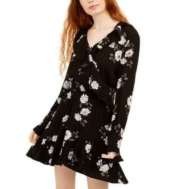 American Rag Juniors Printed RuffleTrimmed Wrap Dress Title M/Pretty Bouquet In Blk