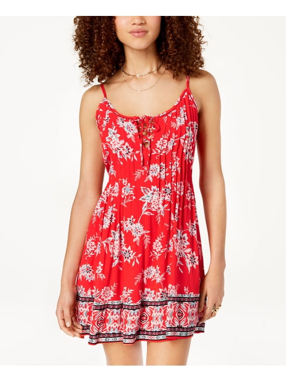 Juniors Printed Slip Dress Tropical Punch M