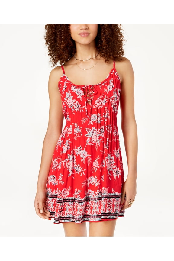 Juniors Printed Slip Dress Tropical Punch M
