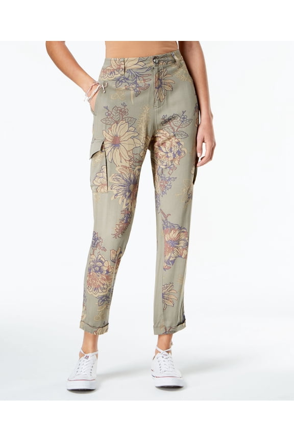 Juniors Printed Soft Cropped Cargo Pants Silver Sage Combo 2XL