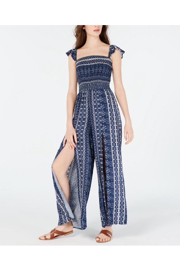 Juniors Printed Split Leg Jumpsuit;XL