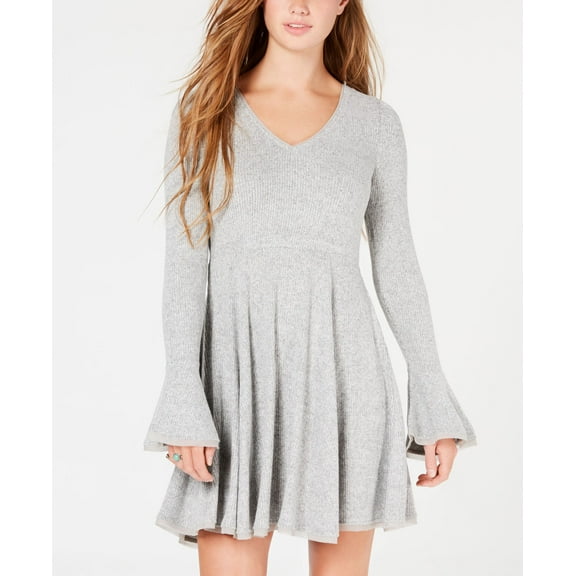 American Rag Juniors Ribbed Bell Sleeve Dress Heather Grey Combo 2XL