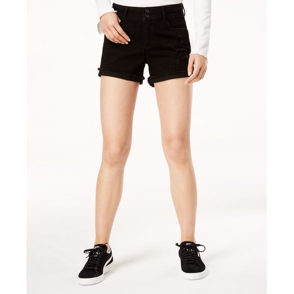 American Rag Juniors Ripped Cuffed Black Denim Shorts Black 9