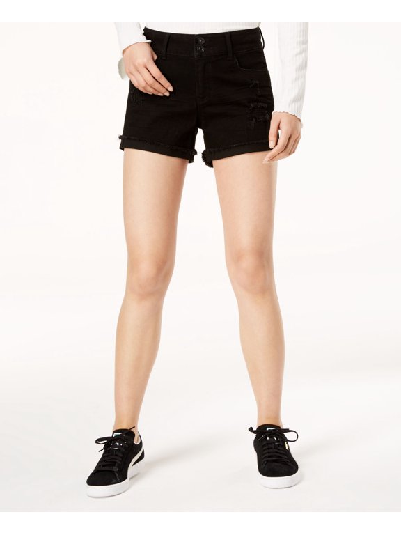 Juniors Ripped Cuffed Black Denim Shorts Black 9