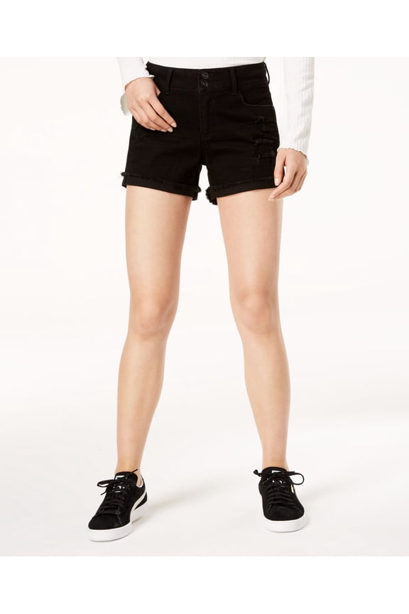Juniors Ripped Cuffed Black Denim Shorts Black 9
