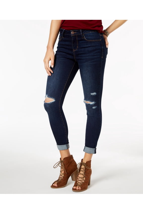 Juniors Ripped Cuffed Skinny Jeans Dark Denim 11