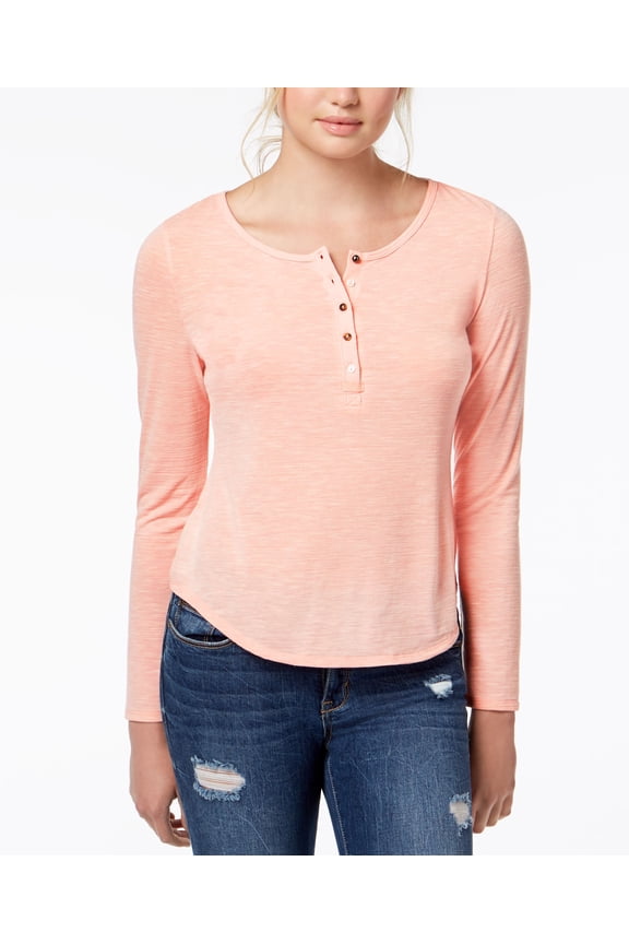 Juniors Ruffled Back Henley Top Cameo 2XL