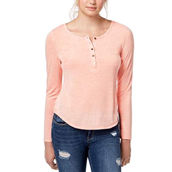 Juniors' Ruffled-Back Henley Top Cameo L
