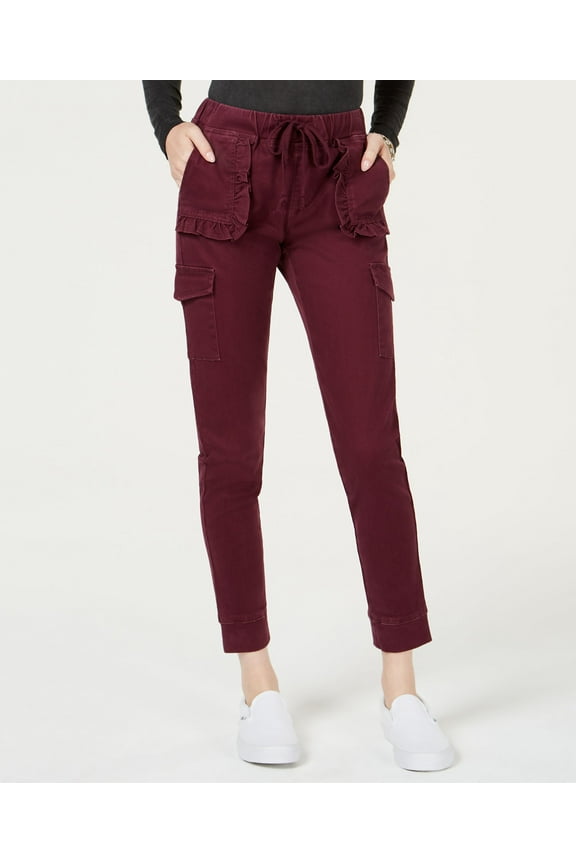 Juniors Ruffled Cargo Pant Joggers Wine Tasting L