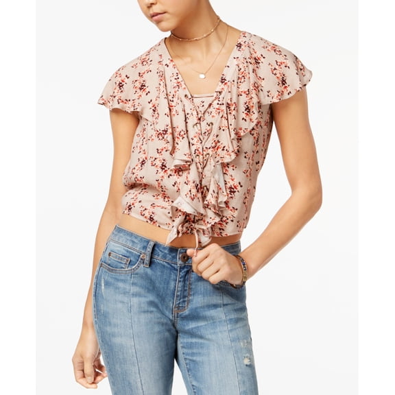 American Rag Juniors Ruffled Crop Top Pink M