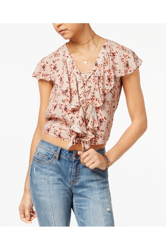 Juniors Ruffled Crop Top Pink XS