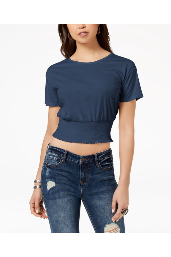 Juniors Smocked Crop Top Indigo Dye M