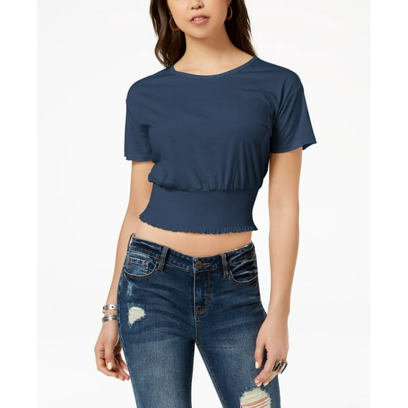 American Rag Juniors Smocked Crop Top Indigo Dye M