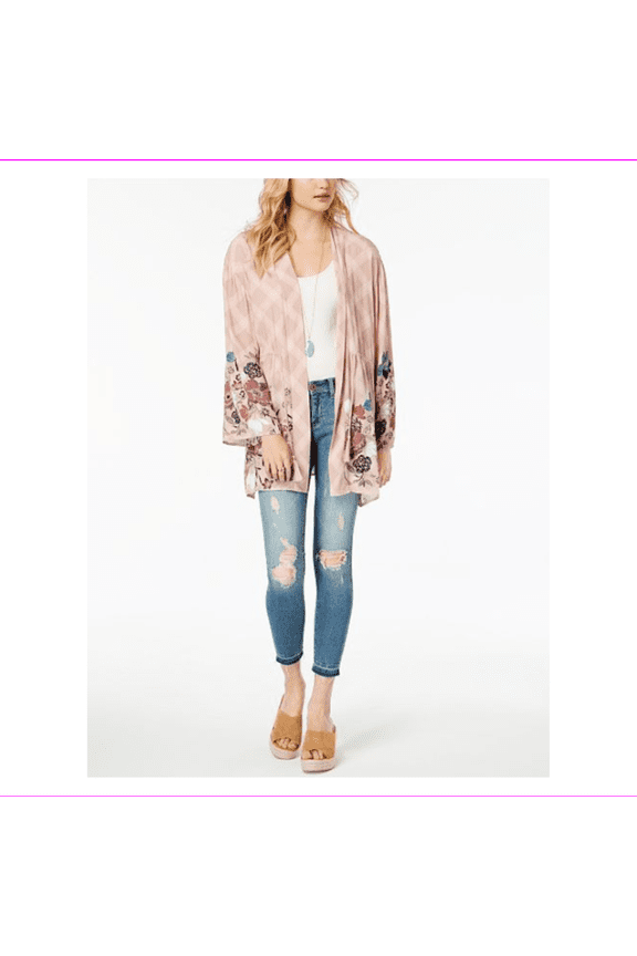Juniors' Soft Mauve, Floral Printed Drawstring Kimono, Large