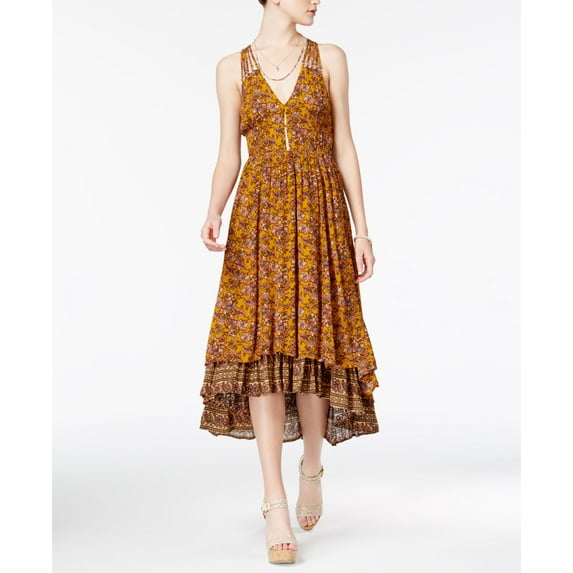 American Rag Juniors Strappy Back High Low Dress Mustard XS