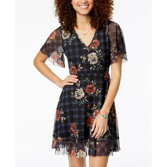 American Rag Juniors Tie Back Fit Flare Dress Black Combo XS