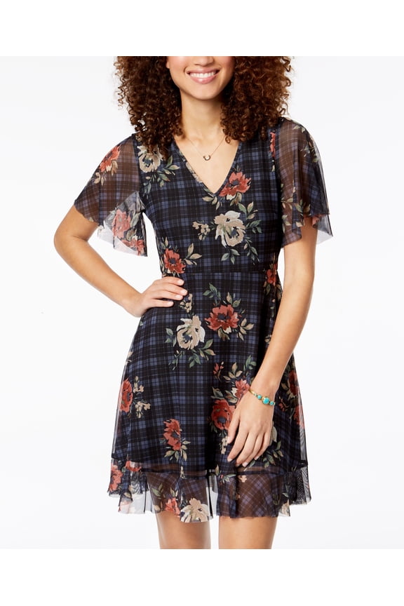 Juniors Tie Back Fit Flare Dress Black Combo XS