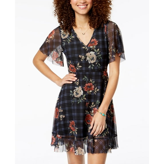 American Rag Juniors Tie Back Fit Flare Dress Black Combo XS