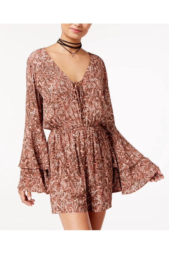 Juniors Tiered Bell Sleeve Romper Paisley Print XS