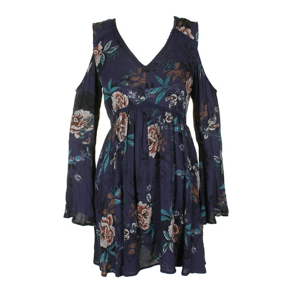 American Rag Juniors Twilight Blue Flower Print Cold-Shoulder Fit & Flare Dress