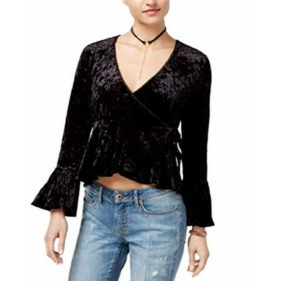 American Rag Juniors' Velvet Wrap Top (Black, M)
