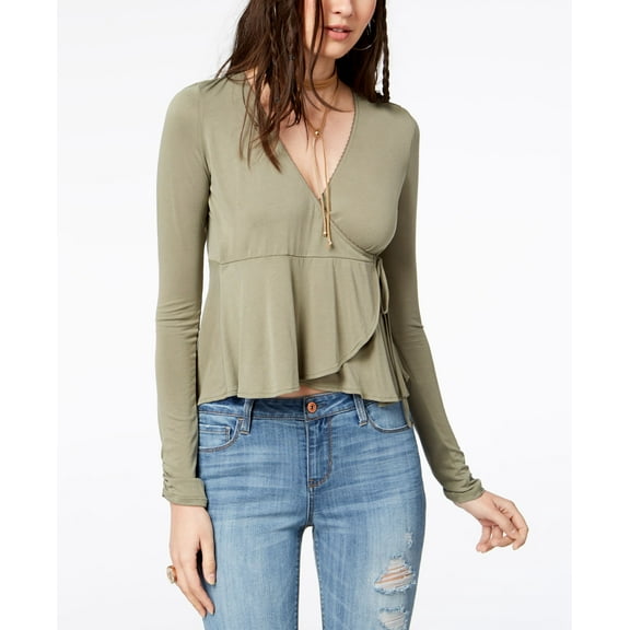 American Rag Juniors' Wrap Top (Olive, XS)