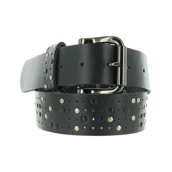 American Rag Men's Black Studded Smooth Genuine Leather Gunmetal Rectangle Buckle Casual Belt , Size S