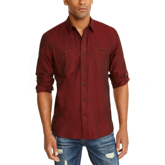 American Rag Mens Micro Herringbone Shirt (Wine, 3XL)
