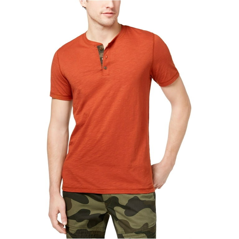 American Rag Mens Camo Placket Henley Shirt, Orange, XX-Large