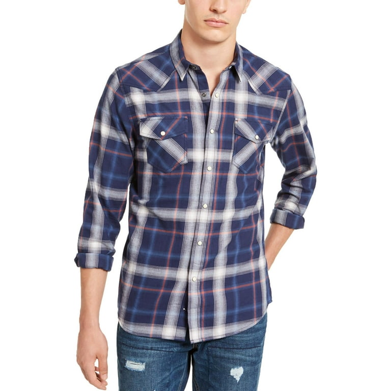 American Rag Mens Cotton Plaid Button-Down Shirt