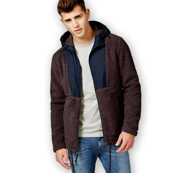 American Rag Mens Fuzzy Feeling Fleece Jacket, Red, Small