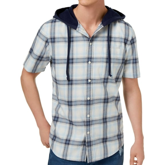 American Rag Mens Hooded Ian Button Up Shirt, Blue, Small