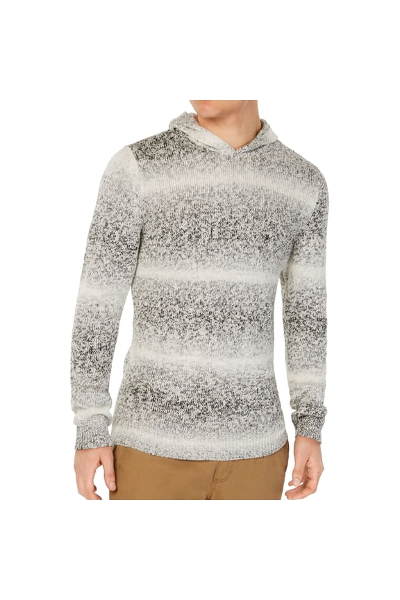 Mens Ombre-Stripe Hoodie Sweatshirt, Grey, Large