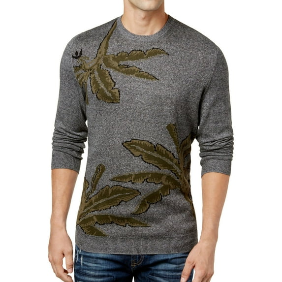 American Rag Mens Palm Intarsia Knit Pullover Sweater, Grey, Large