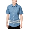 thumbnail image 1 of American Rag Mens Paulie Varsity Button Up Shirt, Blue, Large, 1 of 2
