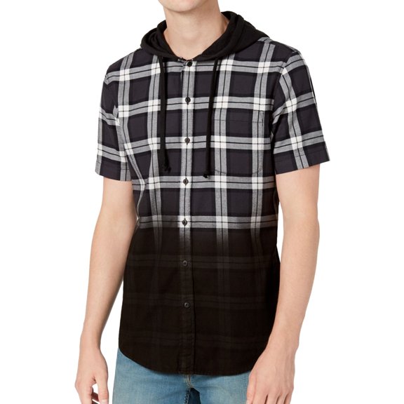 American Rag Mens Plaid Ombre Button Up Shirt, Black, XX-Large