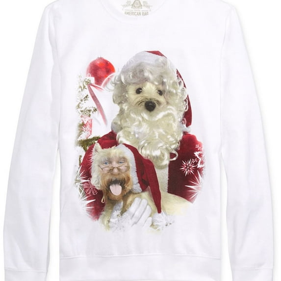 American Rag Mens Santa Dog Face Swap Sweatshirt, White, Medium