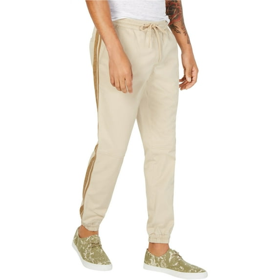 American Rag Mens Side Stripe Casual Jogger Pants, Beige, Large