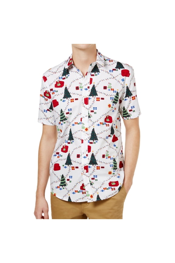 Mens Slim-Fit Sneaky Snake Button Up Shirt, White, XX-Large