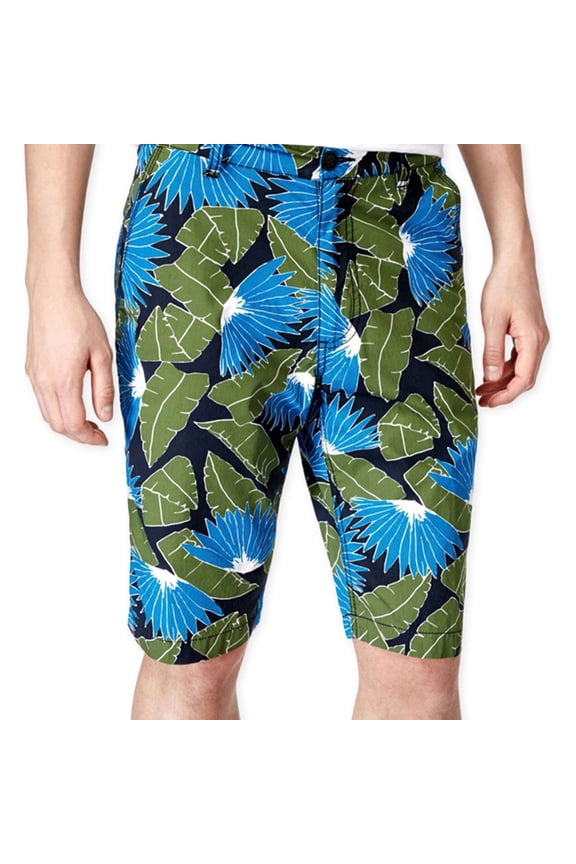 Mens Slim Fit Tropical Casual Bermuda Shorts, Black, 30