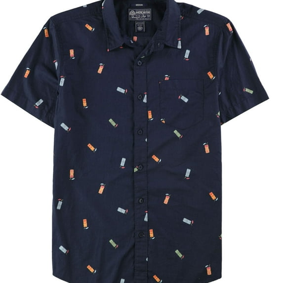 American Rag Mens Tiki Time Button Up Shirt, Blue, Small