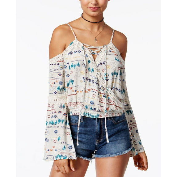 American Rag Printed Cold Shoulder Top Cactus Print 2XS