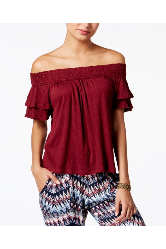 Ruffled Off The Shoulder Top Zinfandel M