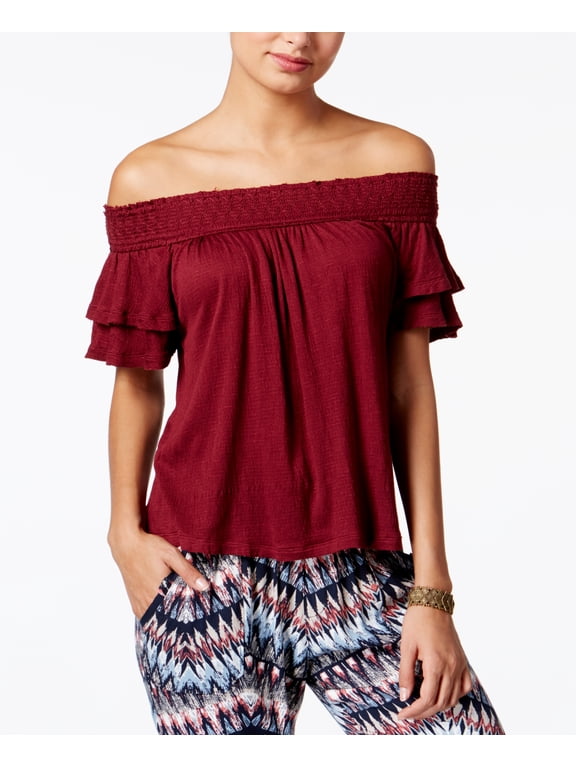 Ruffled Off The Shoulder Top Zinfandel M