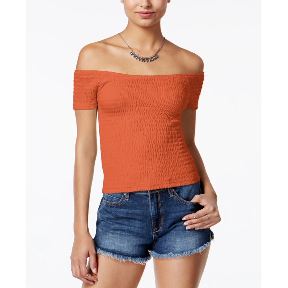 American Rag Smocked Off-The-Shoulder Top Flamingo X-Small Womens