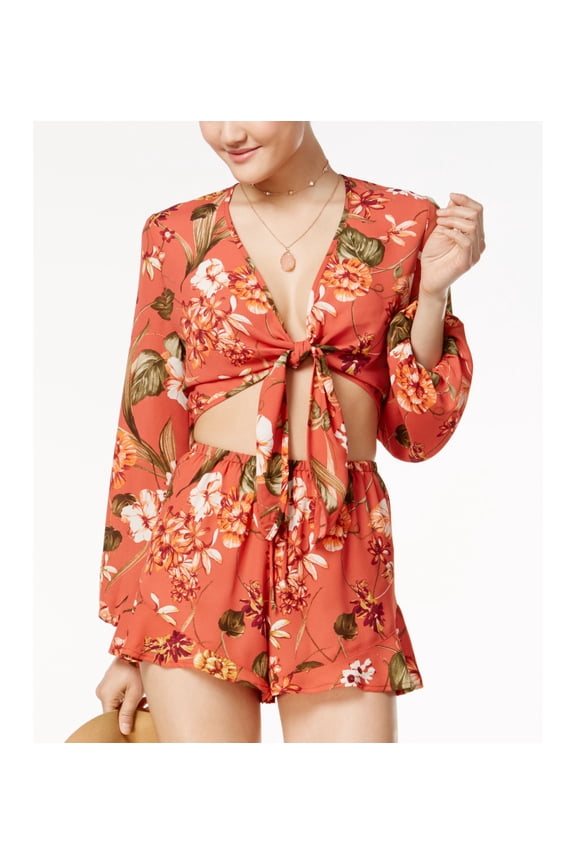 Tie Front Crop Top Tropical Print L