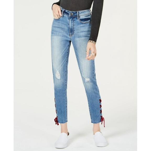 American Rag Velvet Lace-Up Skinny Ankle Jeans Womens 7 Blue pants MSRP $91